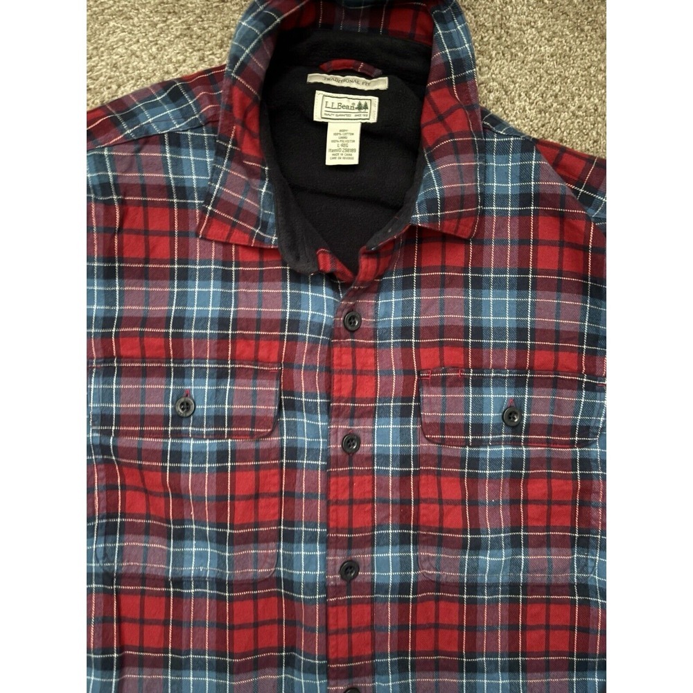 L.L. Bean Men's Large Barn Shacket Chore Coat Fleece Lined Traditional Fit Plaid - Picture 4 of 9